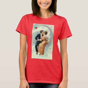 Camiseta Vintage beso de pareja victoriano en luna crecient