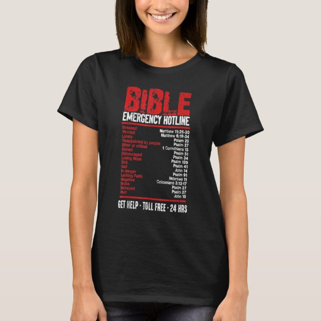Camiseta Vintage Bible Emergency Numbers  Hotline Verses (Anverso)