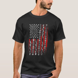 Camiseta Vintage Biker US Flag Skull