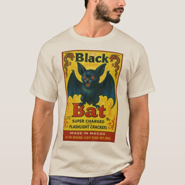 Camiseta Vintage Black Bat Firecracker Label T-Shirt (Anverso)