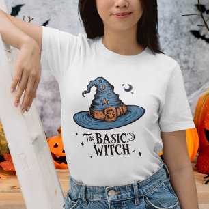 Camiseta Vintage Black Blue Halloween Mujeres Brujas Básica