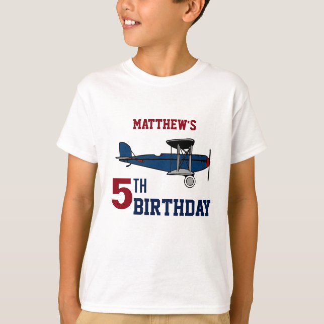 Camiseta Vintage Blue Retro Airplane Fiesta de cumpleaños (Anverso)