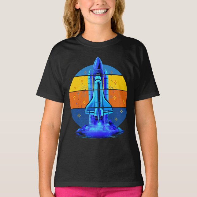 Camiseta Vintage Blue Space Shuttle Spaceship (Anverso)
