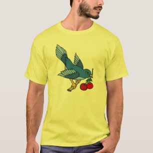 Camiseta Vintage Bluebird and Cherries Tattoo Art