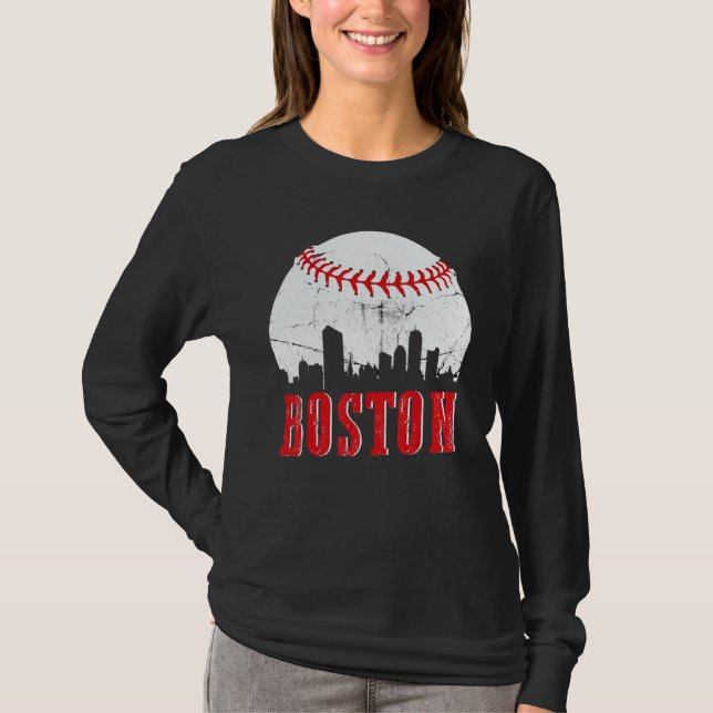 Camiseta Vintage Boston Skyline Baseball Game Day (Anverso)