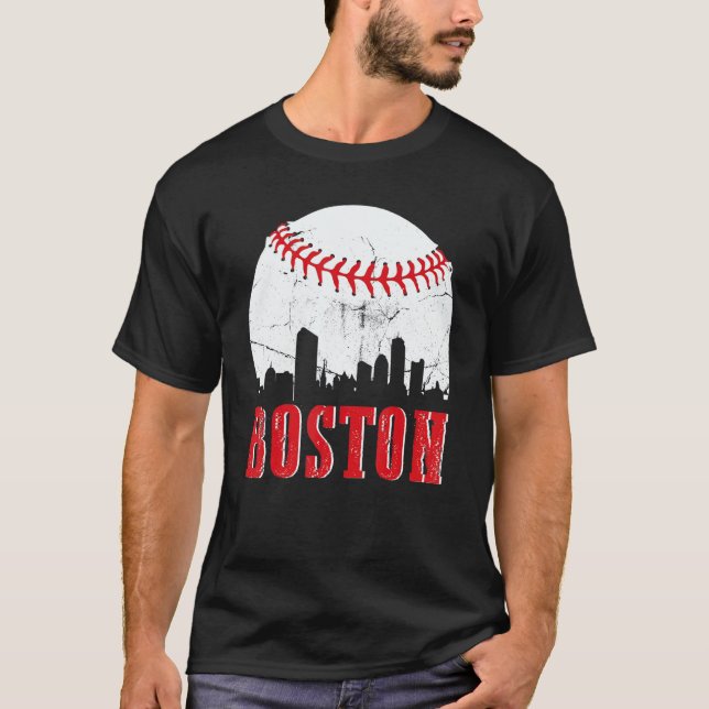 Camiseta Vintage Boston Skyline Baseball Game Day (Anverso)