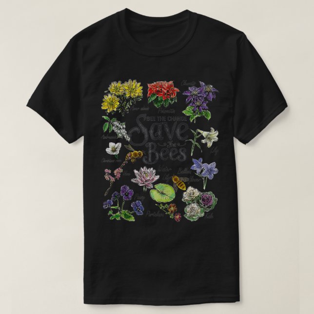 Camiseta Vintage Botanical Save The Bees (Diseño del anverso)