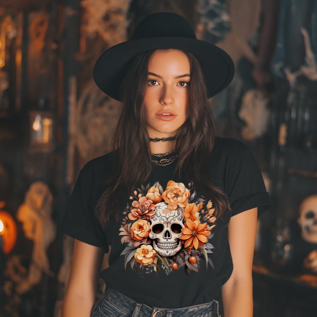 Camiseta Vintage Calavera de Azúcar Halloween (Halloween Floral Sugar Skull)