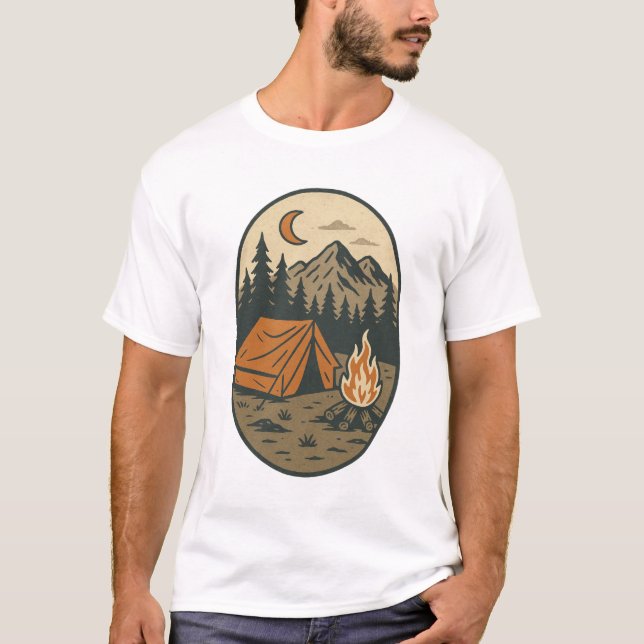 Camiseta Vintage Camping Night Scene Campfire Mountains (Anverso)