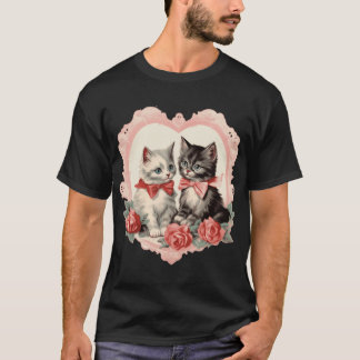Camiseta Vintage Cats Retro Cute Cat Floral Art Pattern Pin
