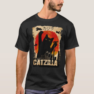 Camiseta Vintage Catzilla Funny Black Cat T-Shirt Premium T