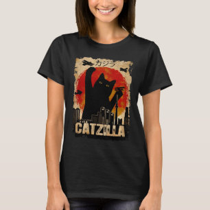 Camiseta Vintage Catzilla Gracioso Gato Negro