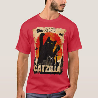 Camiseta Vintage Catzilla Gracioso Gato Negro