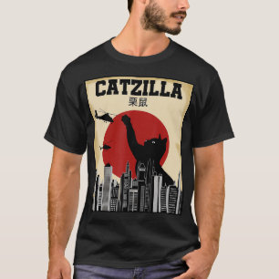 Camiseta Vintage Catzilla Japonés Sunset Cat Kitten Lover