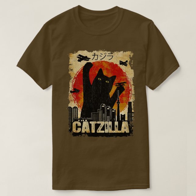 Camiseta Vintage Catzilla tee Funny Kitten y Cat (Diseño del anverso)