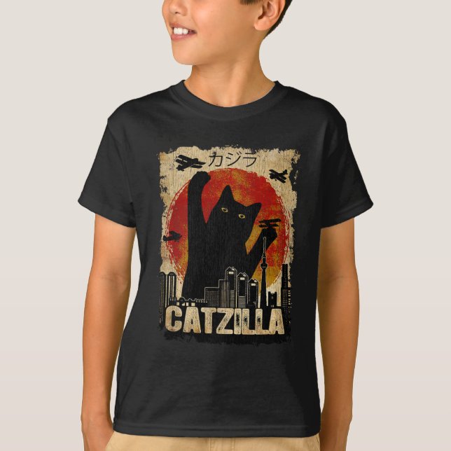 Camiseta Vintage Catzilla Tee - Gracioso Gato Y Gato (Anverso)