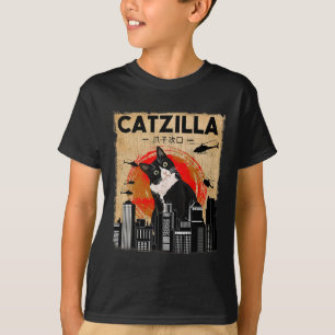 Camiseta Vintage Catzilla Tee - Gracioso Tuxedo Cat Y Kitte