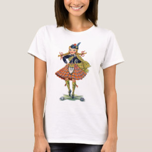 Camiseta Vintage chica escocés vestido tradicional