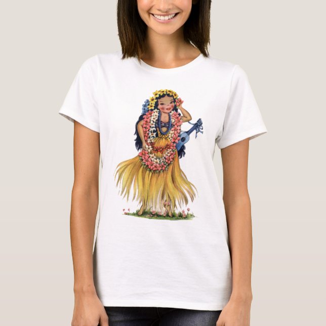 Camiseta Vintage Chica hawaiano vestido con traje hula (Anverso)