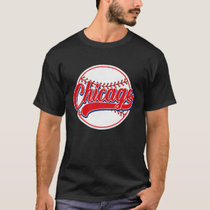 Camiseta Vintage Chicago Cityscape Baseball Para Hombres Mu
