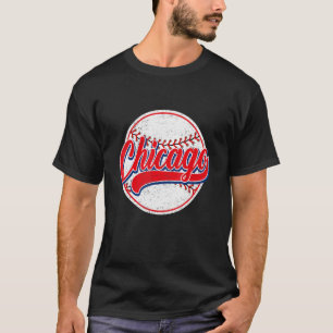 Camiseta Vintage Chicago Cityscape Baseball Para Hombres Mu