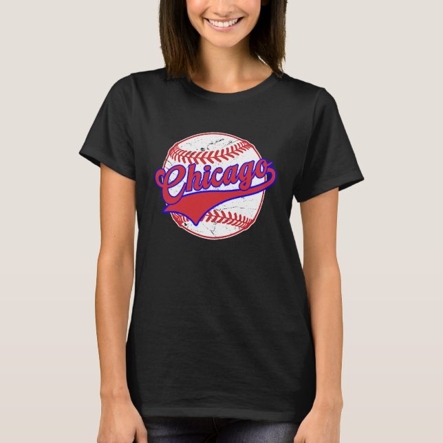 Camiseta Vintage Chicago Cityscape Baseball Para Hombres Mu (Anverso)