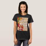Camiseta Vintage Christmas Carol Music y Santa<br><div class="desc">Una encantadora camisa vintage de Navidad con una imagen de partitura victoriana con villancicos de Navidades y un tradicional Santa Claus en la esquina.</div>