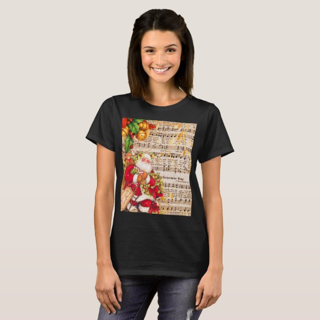 Camiseta Vintage Christmas Carol Music y Santa (Anverso completo)
