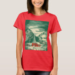 Camiseta Vintage Christmas Church, Snowscape in Winter<br><div class="desc">Navidades de ilustracion de época celebran un diseño religioso con una pintoresca capilla en un bonito pueblo de montaña. Un paisaje natural invernal con montañas,  árboles y nieve. El original es un cuadro acuático de arte rojo y verde.</div>
