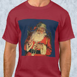 Camiseta Vintage Christmas, Jolly Santa Claus con juguetes<br><div class="desc">Ilustracion de época Feliz Navidad diseño con un feliz y alegre Santa Claus con una larga barba blanca y un gorra cargando un saco lleno de juguetes en la Noche de los Navidades.</div>