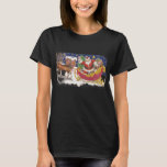 Camiseta Vintage Christmas, Jolly Santa Claus con Sleigh<br><div class="desc">Diseño de vacaciones de Navidades de ilustracion de época del clásico libro de cuentos para niños "Fue la noche antes que los Navidades". Este diseño presenta a un alegre Santa Claus con su burla en el trineo de los juguetes que saca su equipo de renos. Santa está a punto de...</div>