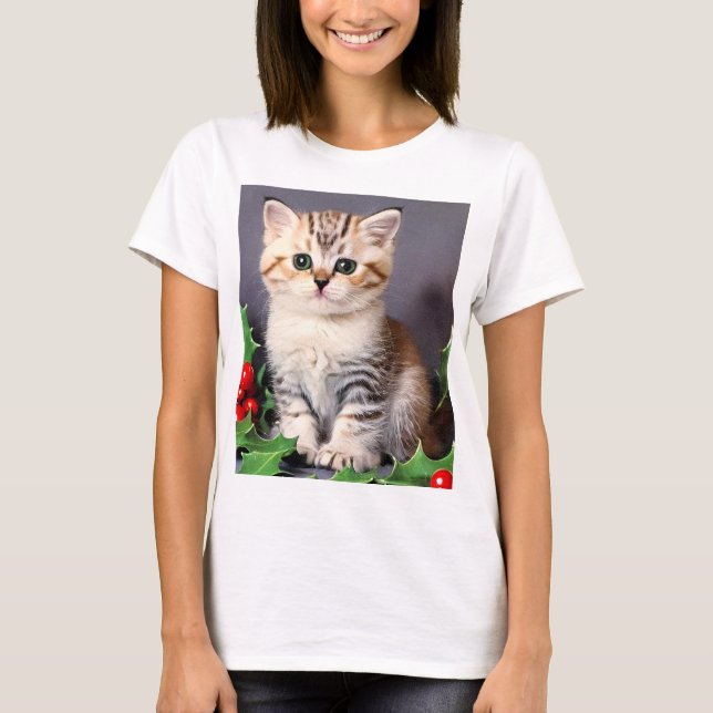 Camiseta Vintage Christmas Kitten and Holly (Anverso)