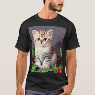 Camiseta Vintage Christmas Kitten and Holly