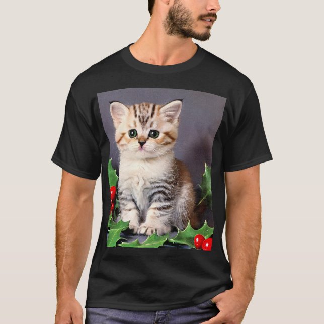 Camiseta Vintage Christmas Kitten and Holly (Anverso)