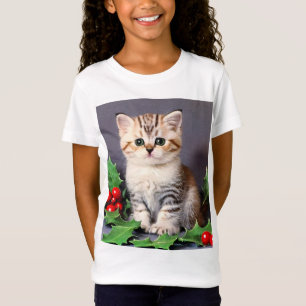 Camiseta Vintage Christmas Kitten and Holly