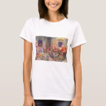Camiseta Vintage Christmas, Santa Claus con Elves Workshop<br><div class="desc">Ilustracion de la Vintage. Imagen de feriado de Navidad con Jolly San Nicolás y sus elfos ocupados construyendo juguetes, muñecas, caballos mecedores, etc. en el taller de Santa en el Polo Norte en la Víspera de los Navidades. Santa Claus está revisando su lista traviesa o buena una vez más para...</div>