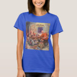 Camiseta Vintage Christmas, Santa Claus con Elves Workshop<br><div class="desc">Ilustracion de la Vintage. Imagen de feriado de Navidad con Jolly San Nicolás y sus elfos ocupados construyendo juguetes, muñecas, caballos mecedores, etc. en el taller de Santa en el Polo Norte en la Víspera de los Navidades. Santa Claus está revisando su lista traviesa o buena una vez más para...</div>