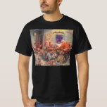 Camiseta Vintage Christmas, Santa Claus con Elves Workshop<br><div class="desc">Ilustracion de la Vintage. Imagen de feriado de Navidad con Jolly San Nicolás y sus elfos ocupados construyendo juguetes, muñecas, caballos mecedores, etc. en el taller de Santa en el Polo Norte en la Víspera de los Navidades. Santa Claus está revisando su lista traviesa o buena una vez más para...</div>