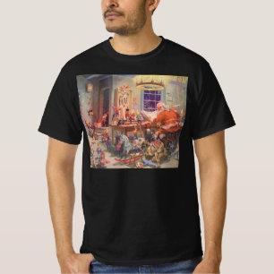 Camiseta Vintage Christmas, Santa Claus con Elves Workshop