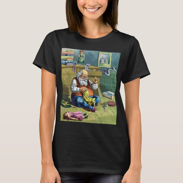 Camiseta Vintage Christmas, Santa Claus haciendo muñecas de (Anverso)
