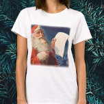 Camiseta Vintage Christmas, Santa Claus Naughty Nice List<br><div class="desc">Ilustracion de la Vintage. Imagen de feriado navideño con un alegre Santa Claus usando a su gorra rojo y revisando su traviesa o buena lista en la Noche de los Navidades.</div>