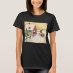 Camiseta Vintage Christmas Tree on a Snowley Winter Road<br><div class="desc">Ilustracion Vintage Diseño navideño de Feliz Navidad con una carretera cubierta de nieve durante la temporada invernal. Una familia está trayendo a casa un pino recién cortado o un árbol navideño de abetos en un trineo tirado por un caballo.</div>