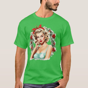 Camiseta Vintage Christmas Wreath Blonde Pinup