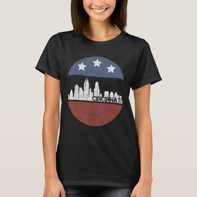 Camiseta Vintage Cincinnati City Skyline Bandera Estadounid (Anverso)