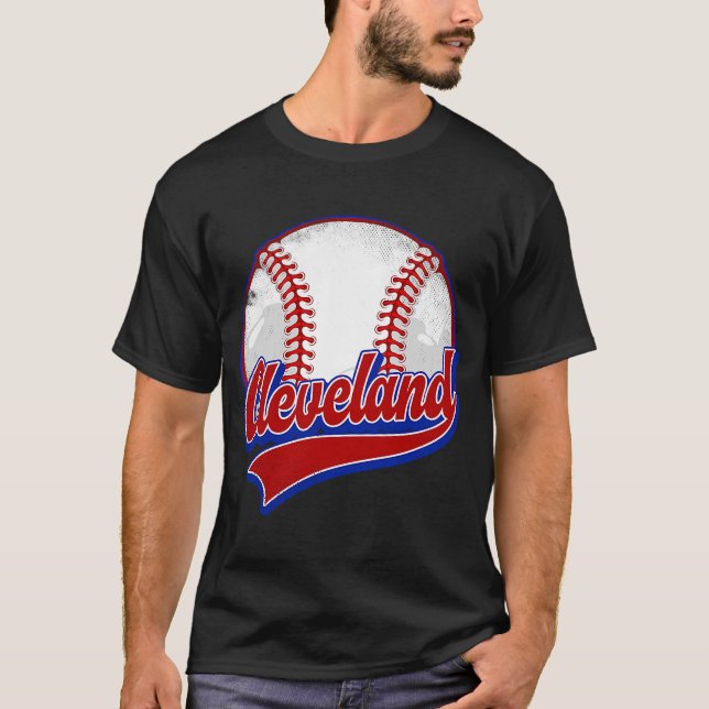 Camiseta Vintage Cleveland Cityscape Baseball Player y F (Anverso)