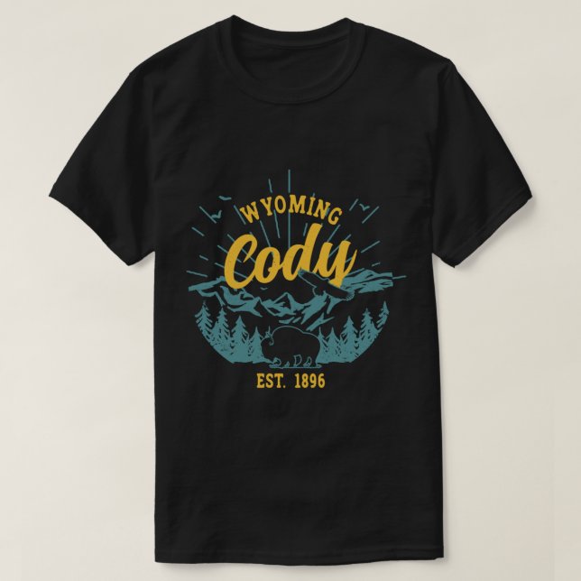 Camiseta Vintage Cody Wyoming Montañas Bison Eagle Pullove (Diseño del anverso)