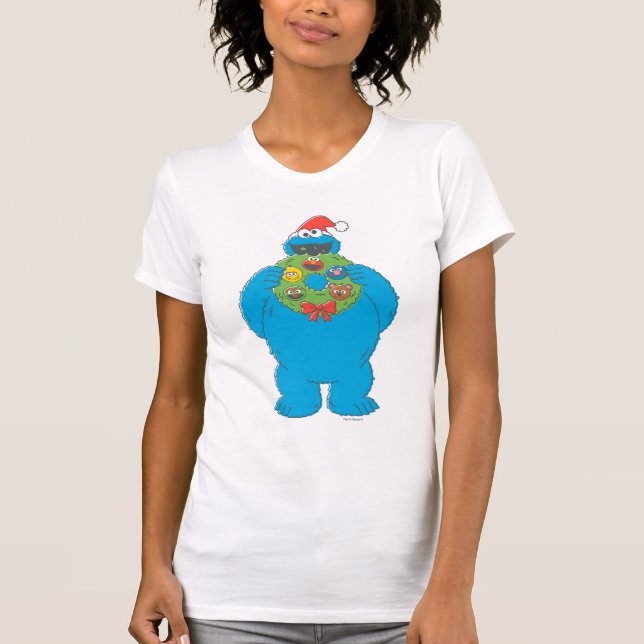 Camiseta Vintage Cookie Monster Navidades Wreath (Anverso)