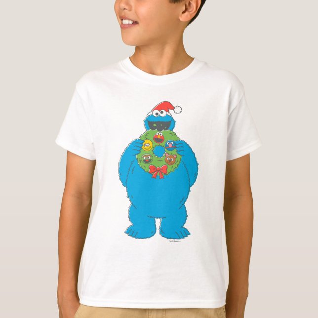 Camiseta Vintage Cookie Monster Navidades Wreath (Anverso)