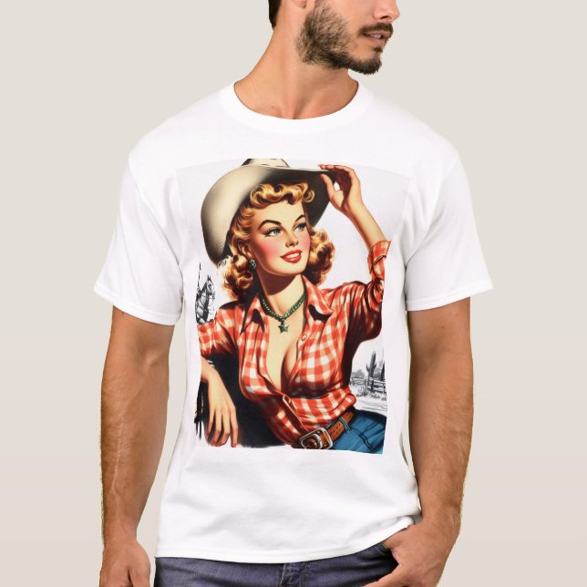 Camiseta Vintage Cowgirl Pin Up (Anverso)