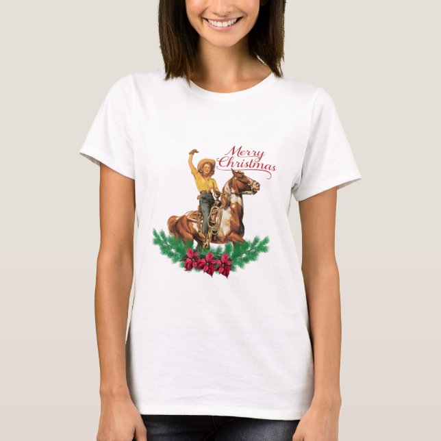 Camiseta Vintage Cowgirl Sobre Caballos ondeando Feliz Navi (Anverso)